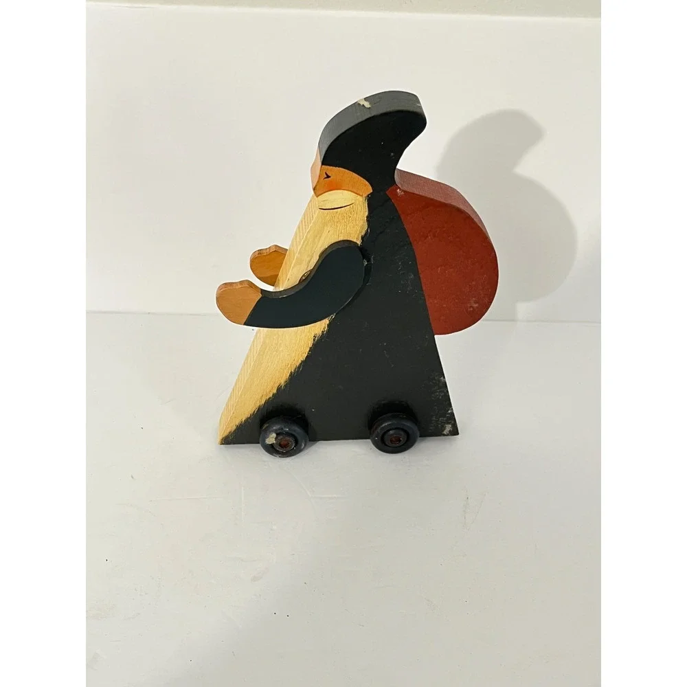 Vintage Primitive‎ Folk Art Santa Figurine Unisex OS Black Red Wooden
